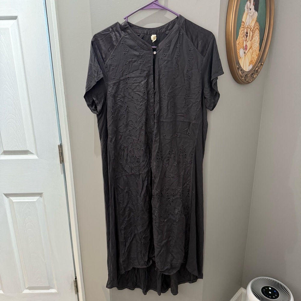 Anthropologie TINY Black Short Sleeve Button-Up Dress-Lg